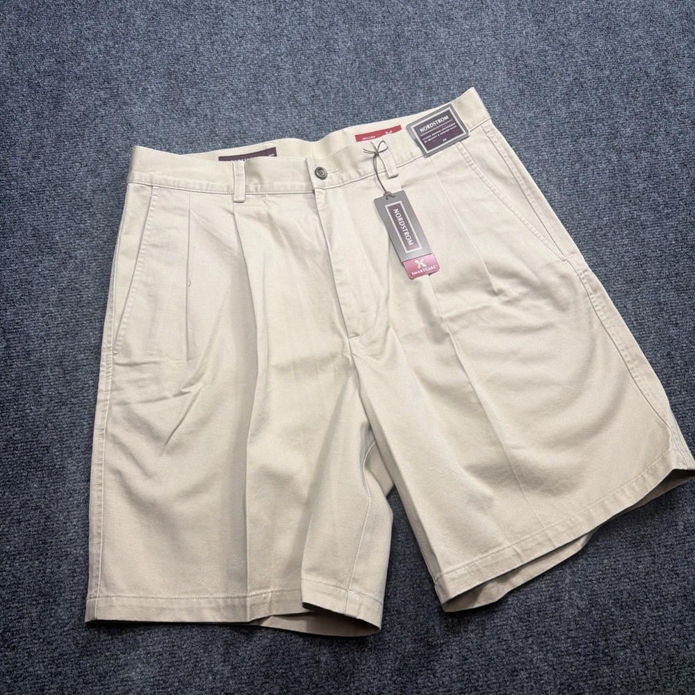 Vintage 90s Pleated Shorts Men's 34 Khaki Chino High Rise Nordstrom Cotton NEW!!